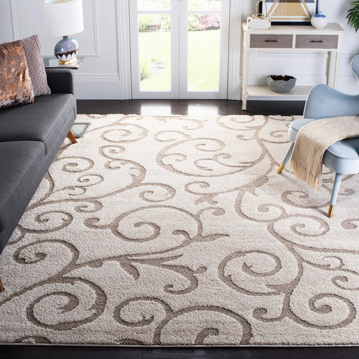 Florida Ivory, Beige Floral Plush Shag Rug - Image 5
