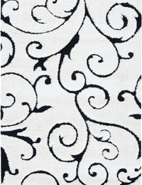 Florida Ivory, Black Floral Plush Shag Rug - Image 1
