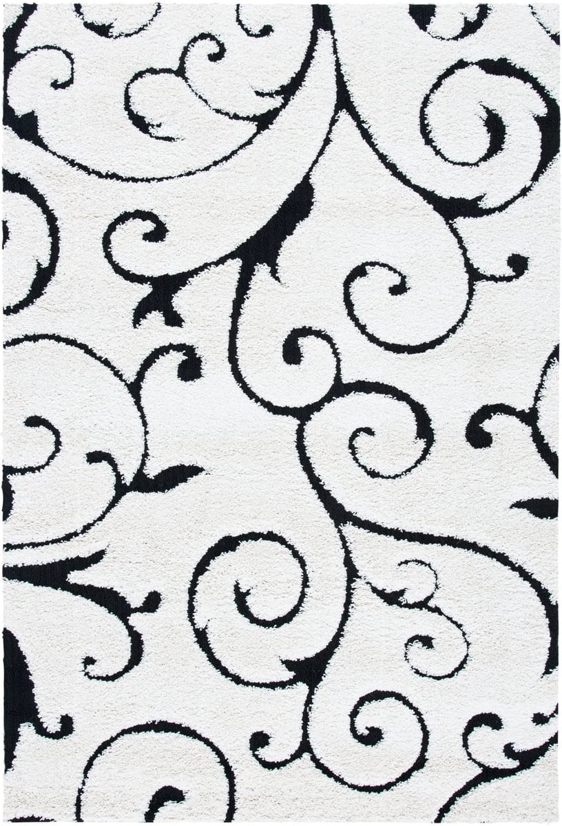Florida Ivory, Black Floral Plush Shag Rug - Image 1