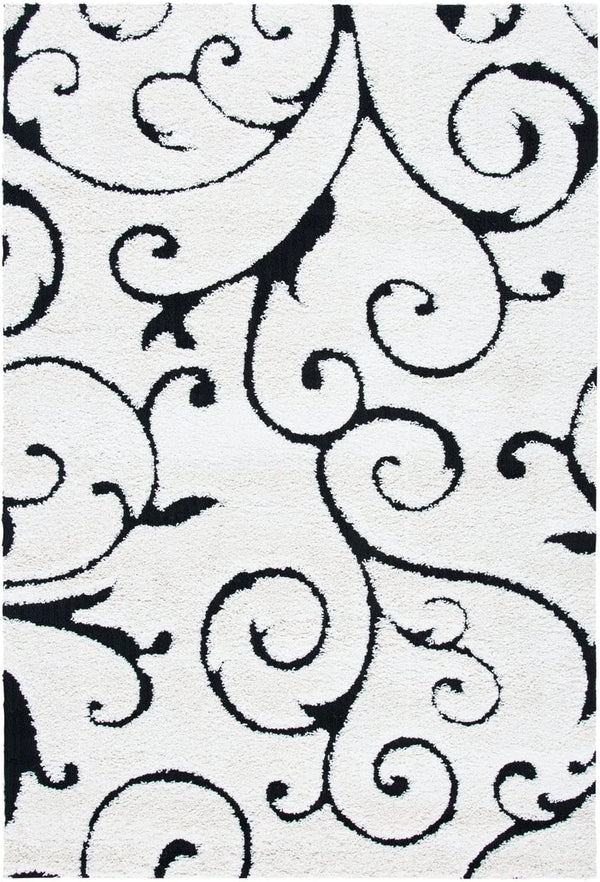Florida Ivory, Black Floral Plush Shag Rug - Image 1