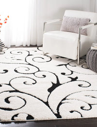 Florida Ivory, Black Floral Plush Shag Rug - Image 5