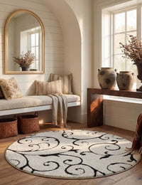 Florida Ivory, Black Floral Plush Shag Rug - Image 6