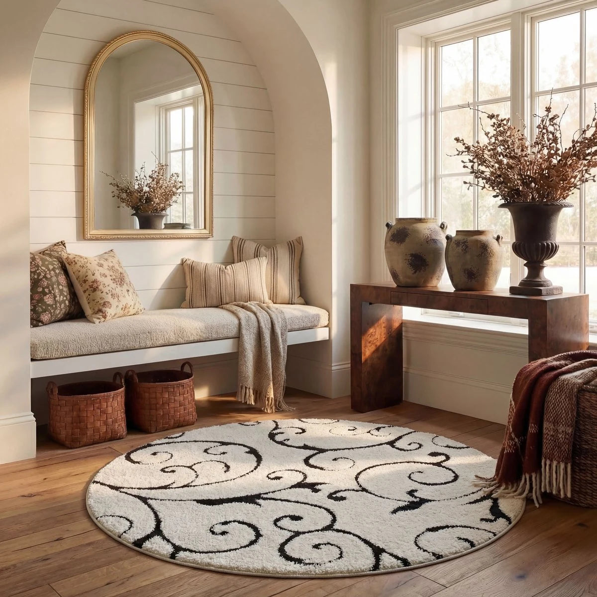 Florida Ivory, Black Floral Plush Shag Rug - Image 6