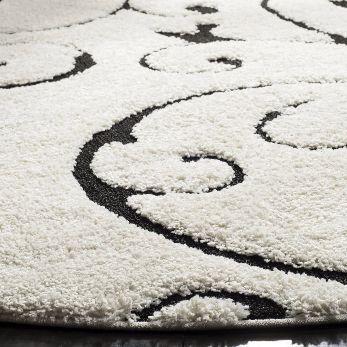 Florida Ivory, Black Floral Plush Shag Rug - Image 8