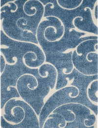 Florida Light Blue, Cream Floral Plush Shag Rug - Image 1
