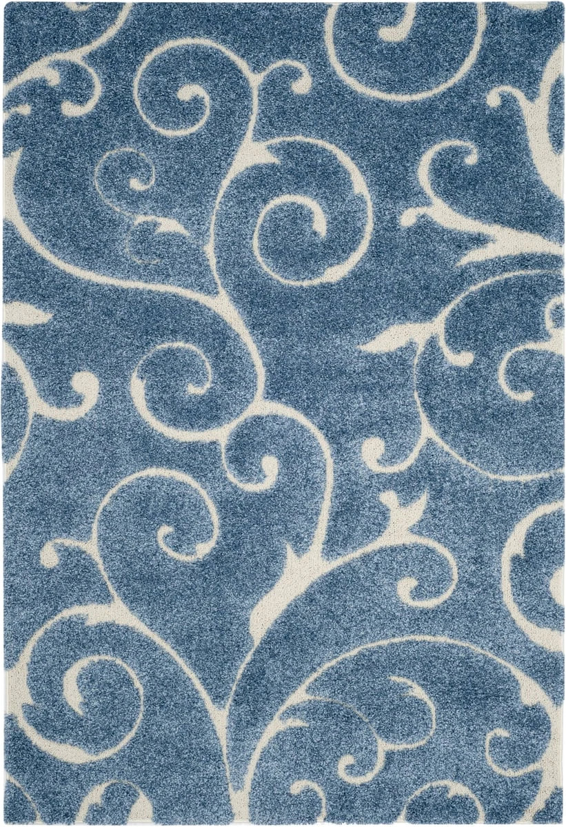 Florida Light Blue, Cream Floral Plush Shag Rug - Image 1