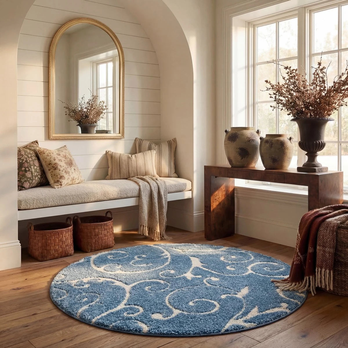 Florida Light Blue, Cream Floral Plush Shag Rug - Image 4