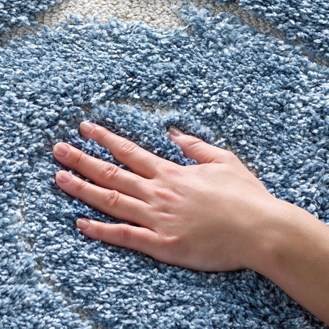 Florida Light Blue, Cream Plush Shag Rug Round Rug - Image 1