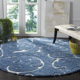Florida Light Blue, Cream Plush Shag Rug Round Rug - Image 4