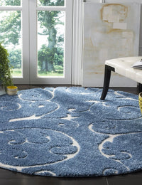 Florida Light Blue, Cream Plush Shag Rug Round Rug - Image 4