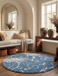 Florida Light Blue, Cream Plush Shag Rug Round Rug - Image 5