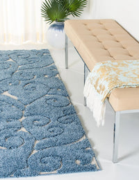 Florida Light Blue, Cream Plush Shag Rug Runner Rug - Image 5