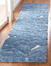 Florida Light Blue, Cream Plush Shag Rug Runner Rug - Image 6