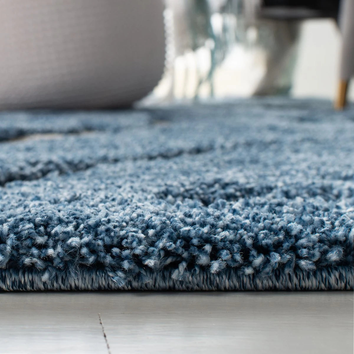 Florida Light Blue, Cream Plush Shag Rug Runner Rug - Image 7