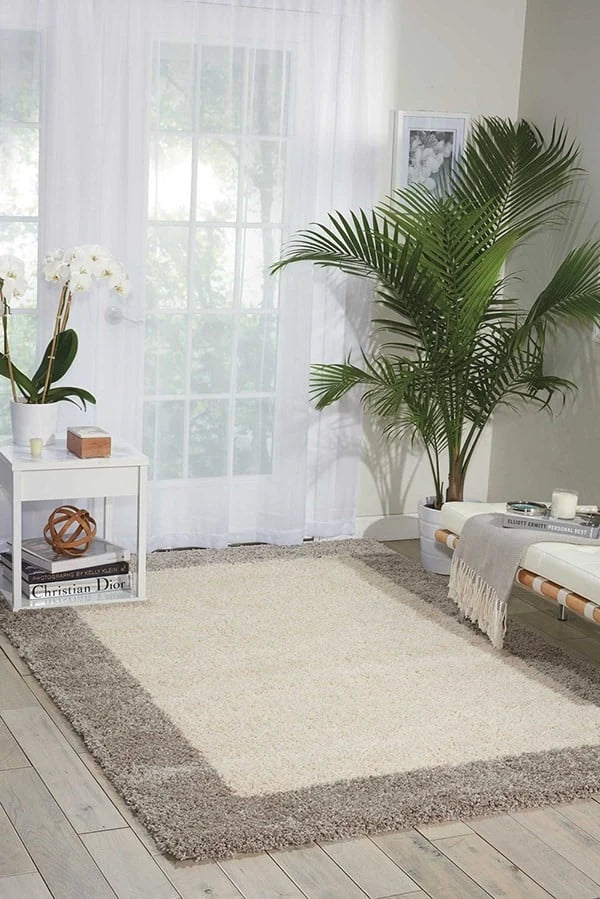 Frame Ivory, Silver Modern Plush Shag Rug - Image 1