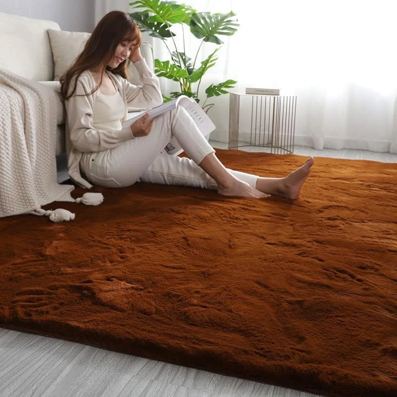 Golden Brown Faux Rabbit Fur Rug - Image 2