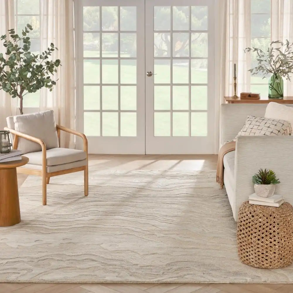 GRACE Beige Abstract Hand-Tufted Wool Rug - Image 1