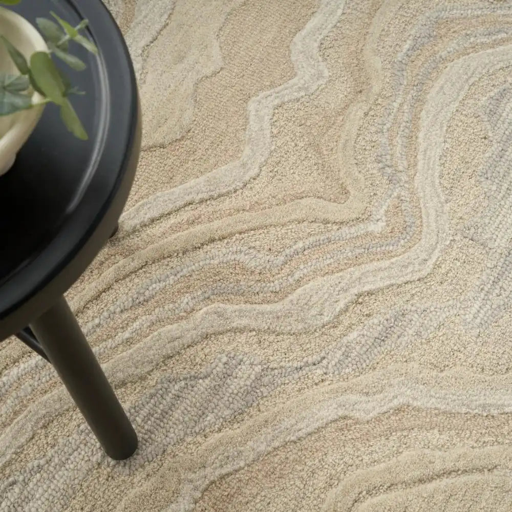 GRACE Beige Abstract Hand-Tufted Wool Rug - Image 2
