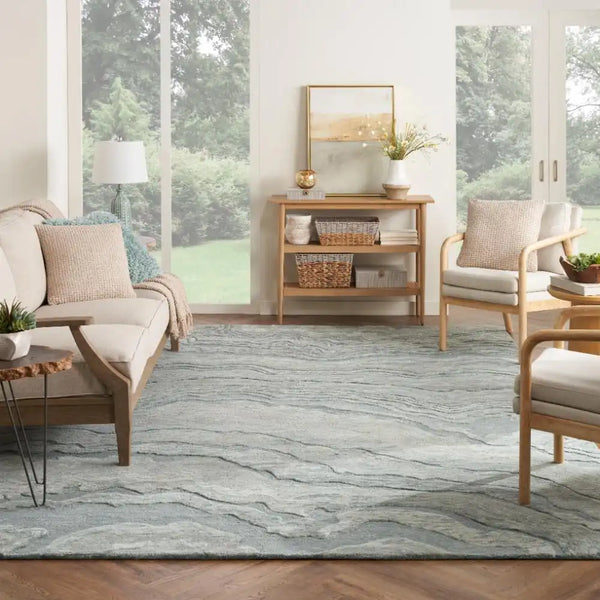 GRACE Blue Abstract Hand-Tufted Wool Rug - Image 1