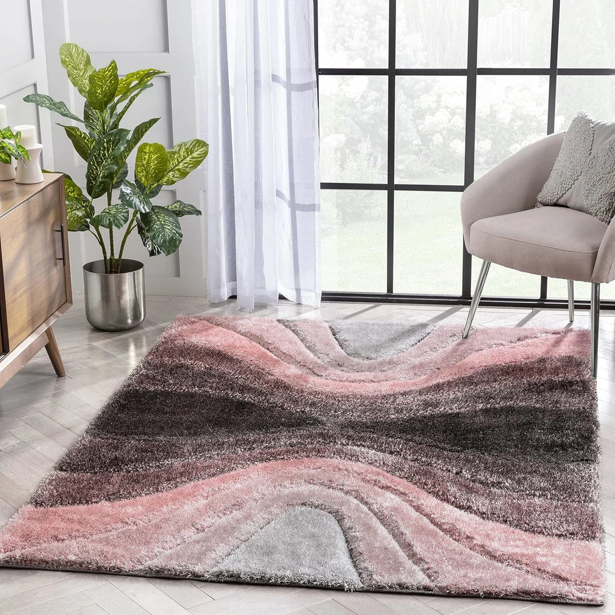 Grace Blush Gradiant Collection Plush Shag Rug - Image 1