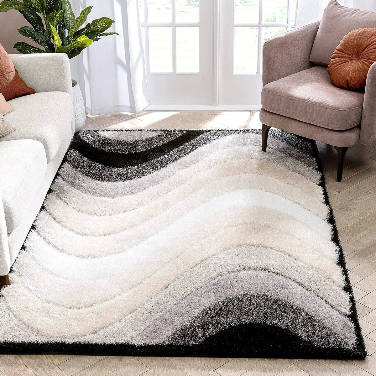 Grace Charcoal Black Gradient Plush Shag Rug - Image 1