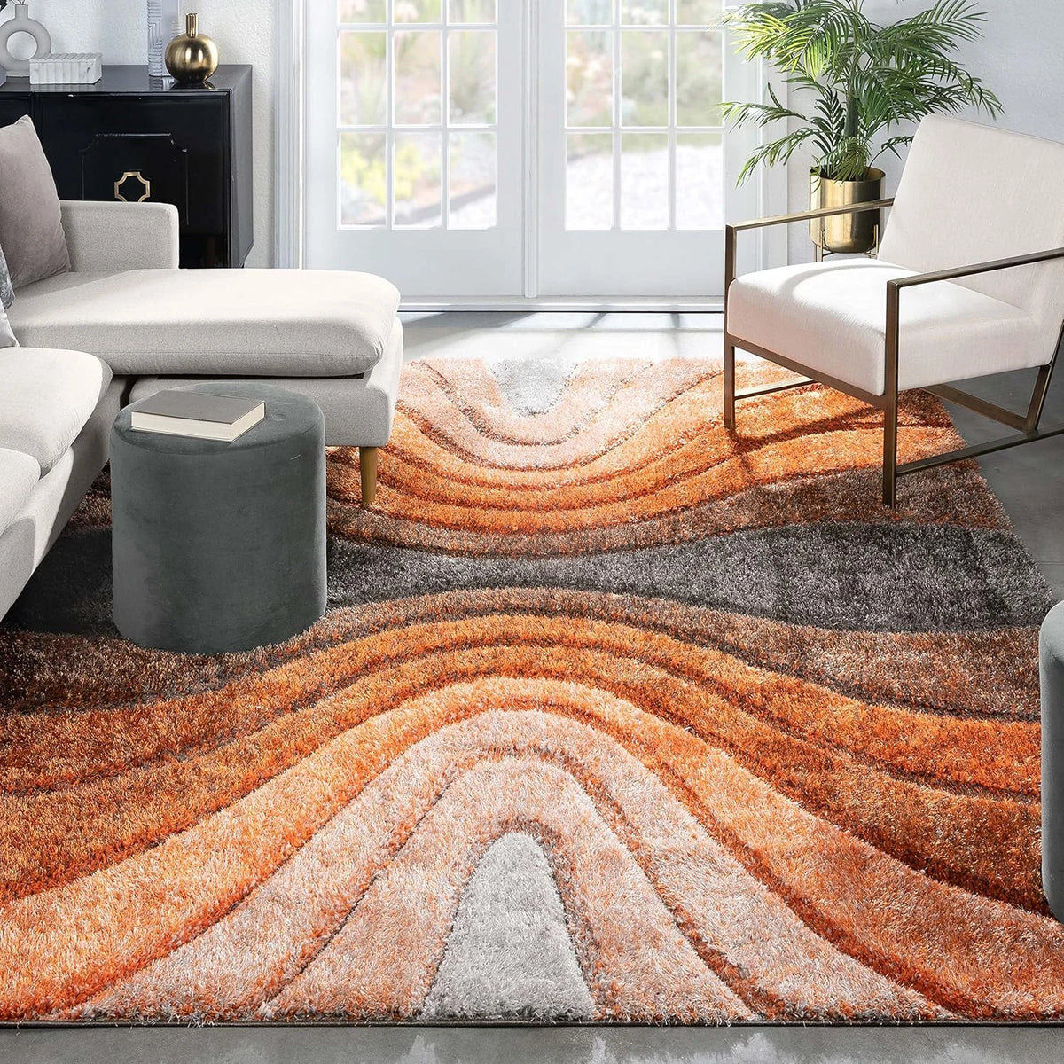 Grace Grey Orange Gradiant Collection Plush Shag Rug - Image 1
