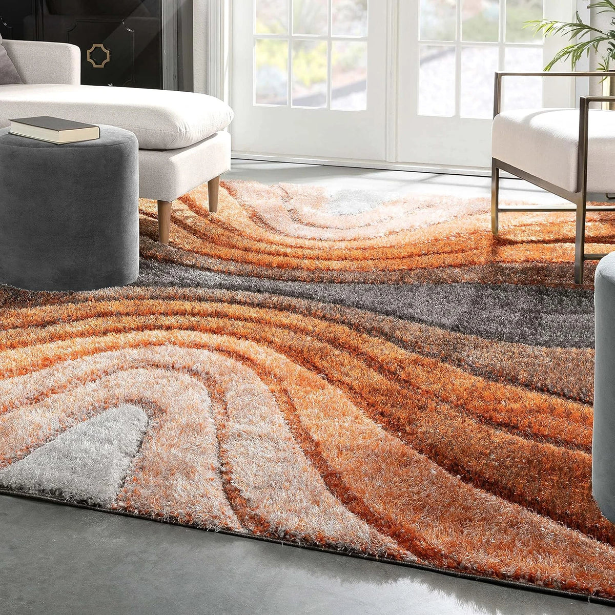 Grace Grey Orange Gradiant Collection Plush Shag Rug - Image 6