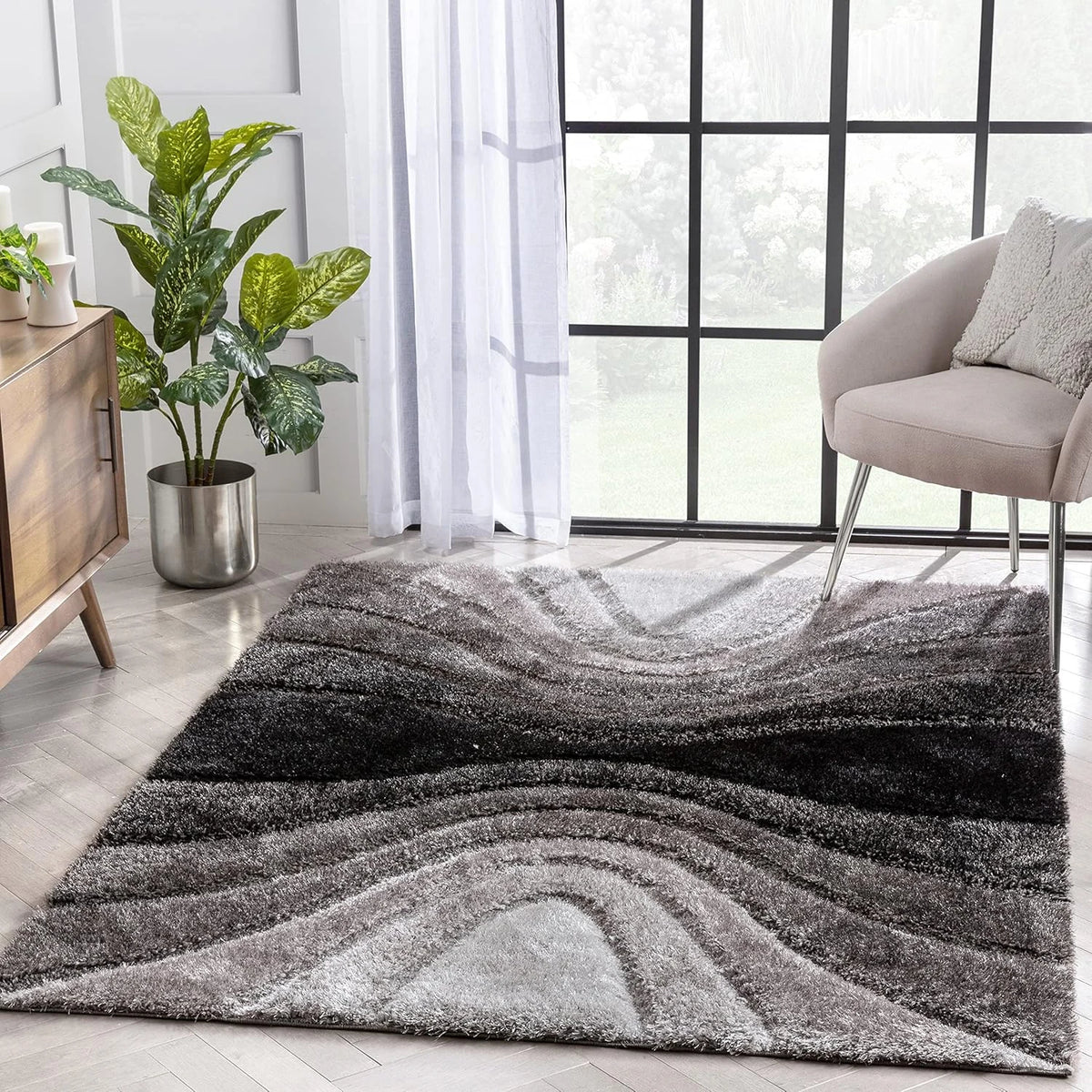 Grace Midnight Black Gradient Plush Shag Rug - Image 1