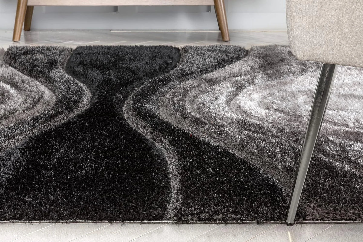 Grace Midnight Black Gradient Plush Shag Rug - Image 5