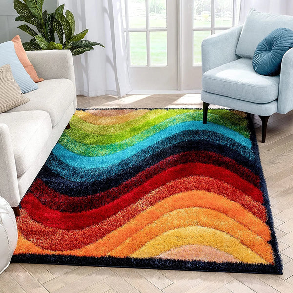 Grace Mustard Beige Gradiant Collection Plush Shag Rug - Image 1