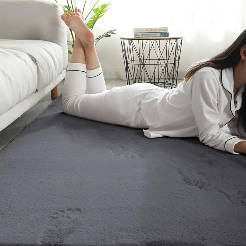 Grey Faux Rabbit Fur Rug - Image 5