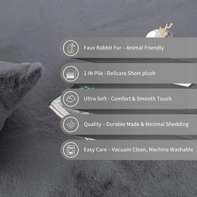 Grey Faux Rabbit Fur Rug - Image 7