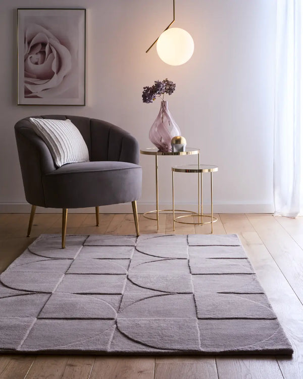 Grey Mauve Geometric Hand-Tufted Wool Rug - Image 1