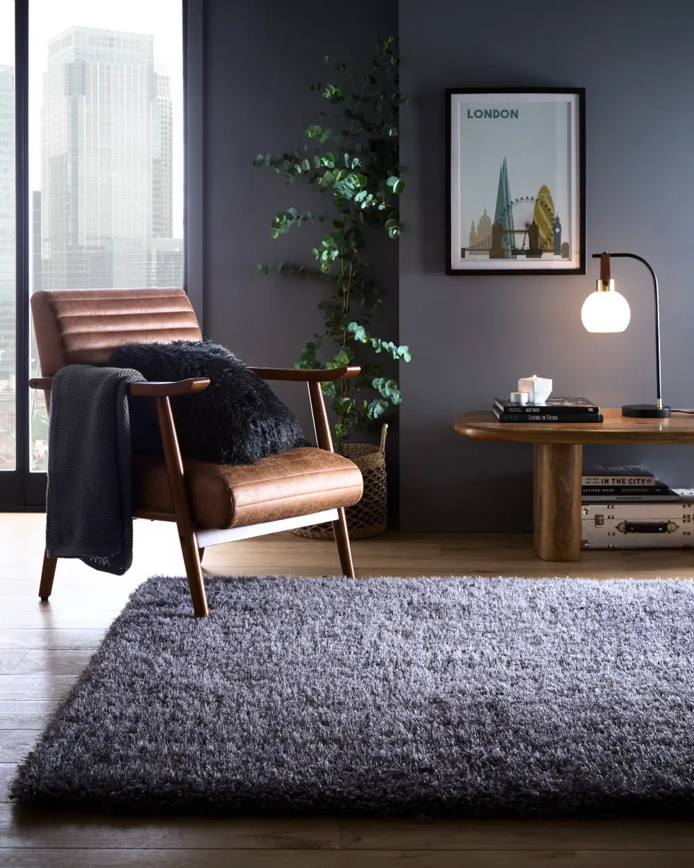 Grey Solid Plush Shag Rug - Image 1