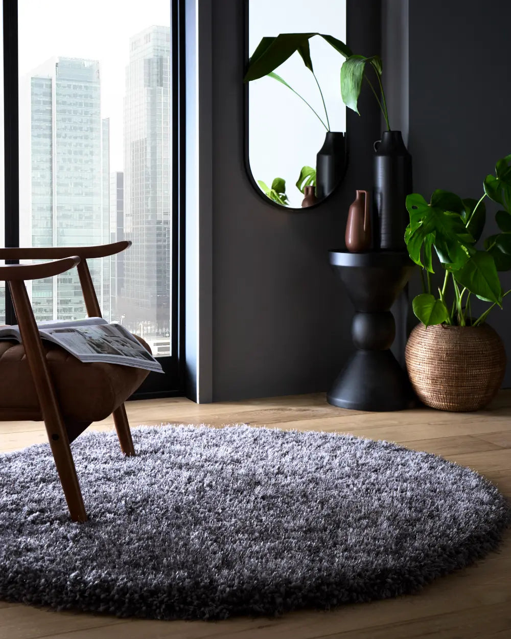 Grey Solid Plush Shag Rug - Image 3