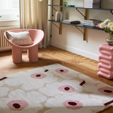 Honey Beige, Pink Floral Hand-Tufted Wool Rug - Image 1
