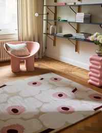 Honey Beige, Pink Floral Hand-Tufted Wool Rug - Image 1