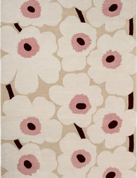 Honey Beige, Pink Floral Hand-Tufted Wool Rug - Image 2