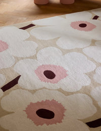 Honey Beige, Pink Floral Hand-Tufted Wool Rug - Image 3