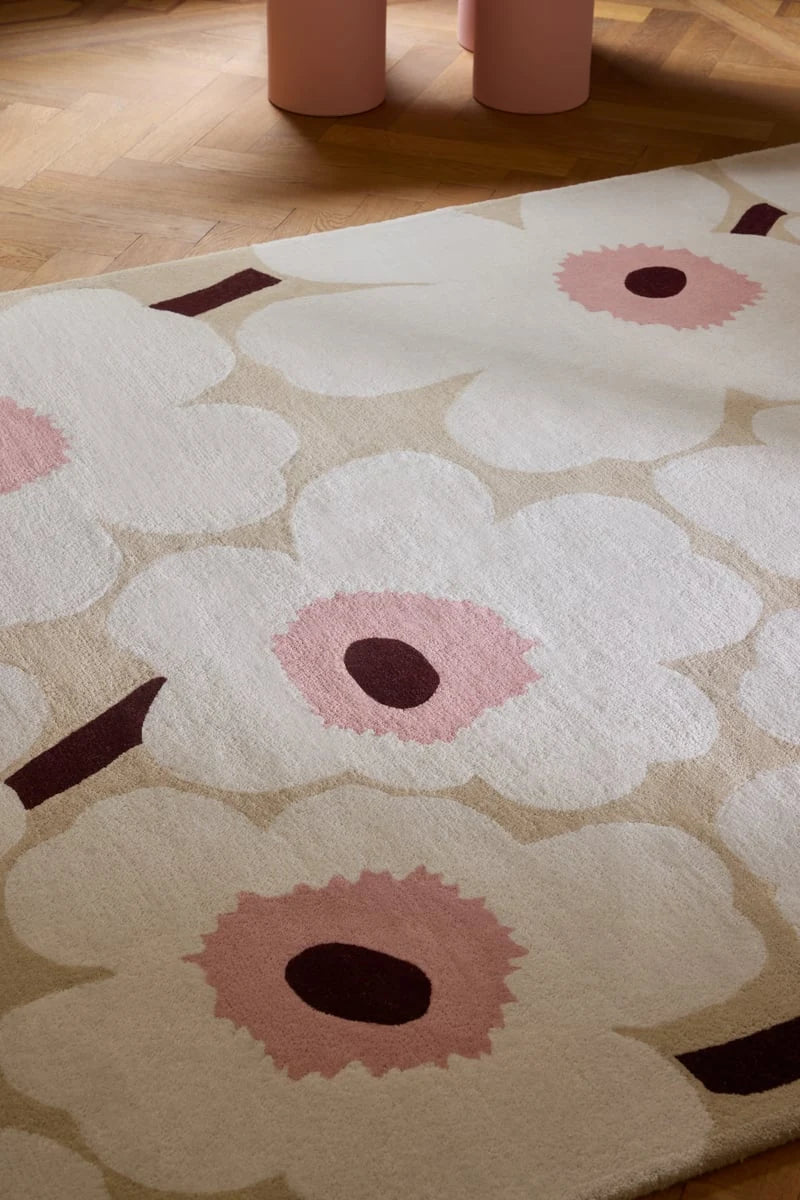 Honey Beige, Pink Floral Hand-Tufted Wool Rug - Image 3