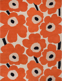 Honey Orange Red Floral Hand-Tufted Wool Rug - Image 2