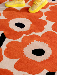 Honey Orange Red Floral Hand-Tufted Wool Rug - Image 3
