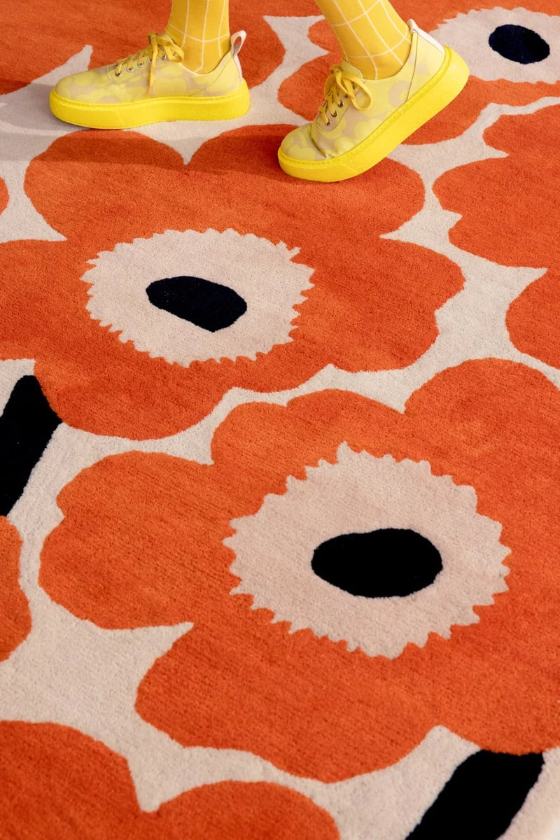 Honey Orange Red Floral Hand-Tufted Wool Rug - Image 3