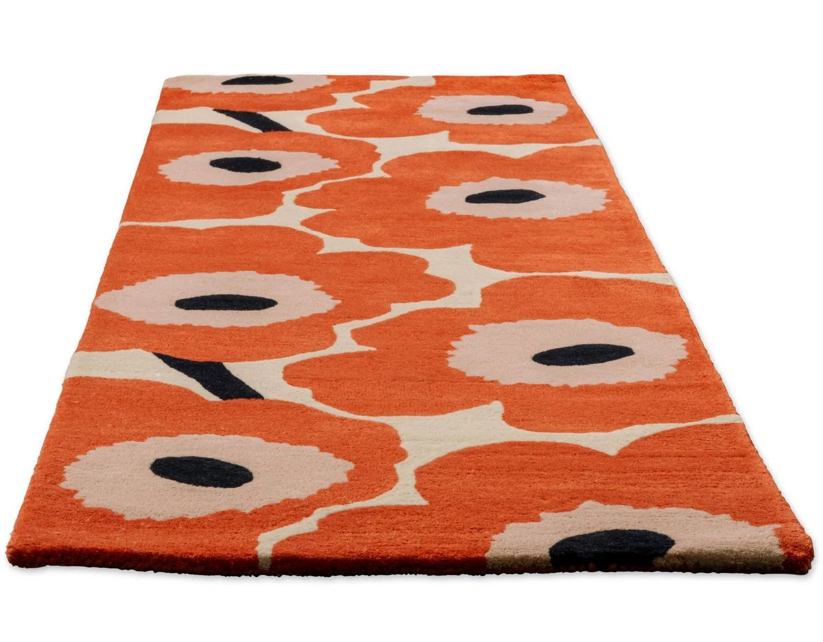 Honey Orange Red Floral Hand-Tufted Wool Rug - Image 6