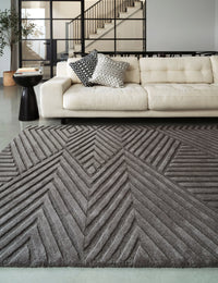 Hugo Charcoal Geometric Hand-Tufted Wool Rug - Image 1