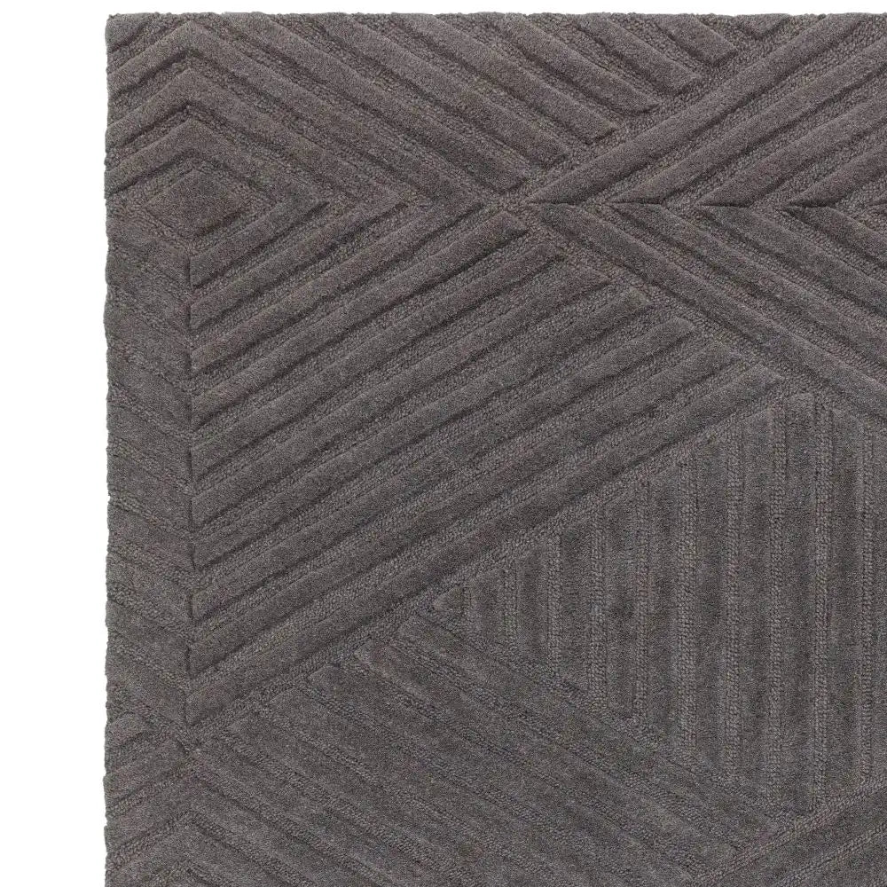 Hugo Charcoal Geometric Hand-Tufted Wool Rug - Image 3