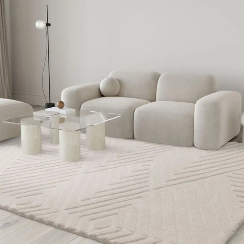 Hugo Ivory Geometric Hand-Tufted Wool Rug - Image 1
