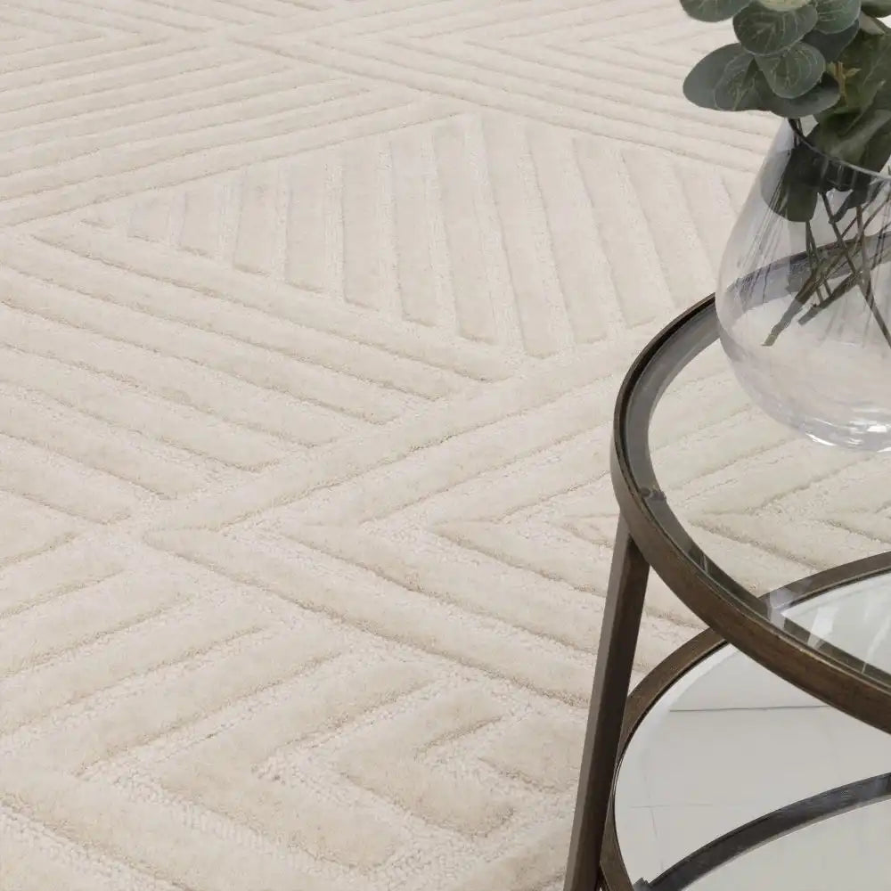 Hugo Ivory Geometric Hand-Tufted Wool Rug - Image 3