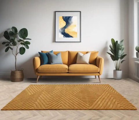 Hugo Ochre Geometric Hand-Tufted Wool Rug - Image 1