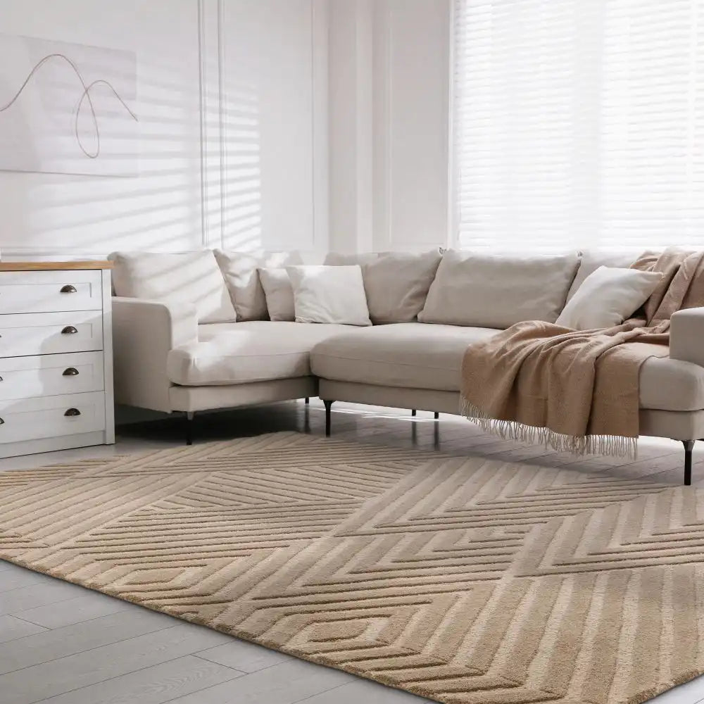 Hugo Taupe Geometric Hand-Tufted Wool Rug - Image 1